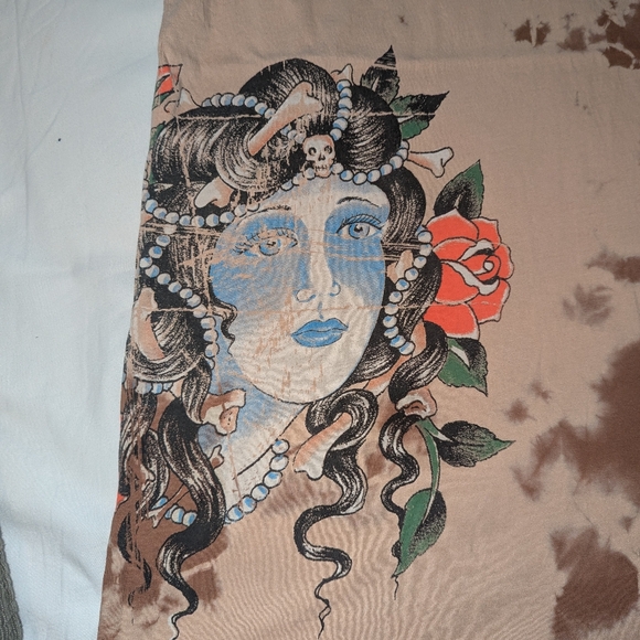 Ed Hardy Brown Tie-Dye T-Shirt with Artistic Graphics - Picture 2 of 6